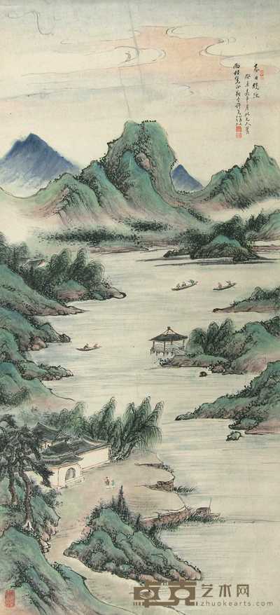 许尧 癸未(1943年)作 春日晚泛 立轴 115×52cm